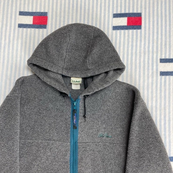 Vintage L.L. Bean Embroidered script fleece full zip up hooded jacket - Picture 3 of 13